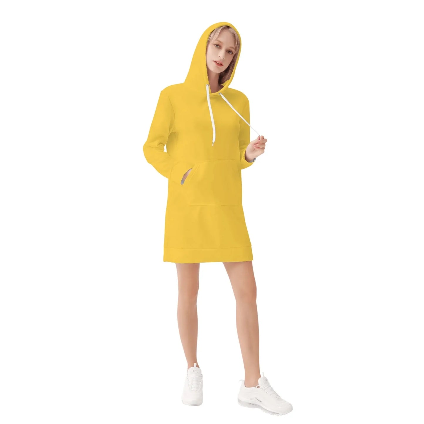 gelbes-damen-hoodiekleid-warmes-velvet-kapuzenkleid-aus-weichem-samt-fleece-hoodiekleid-jlr-design-4 - JLR Design