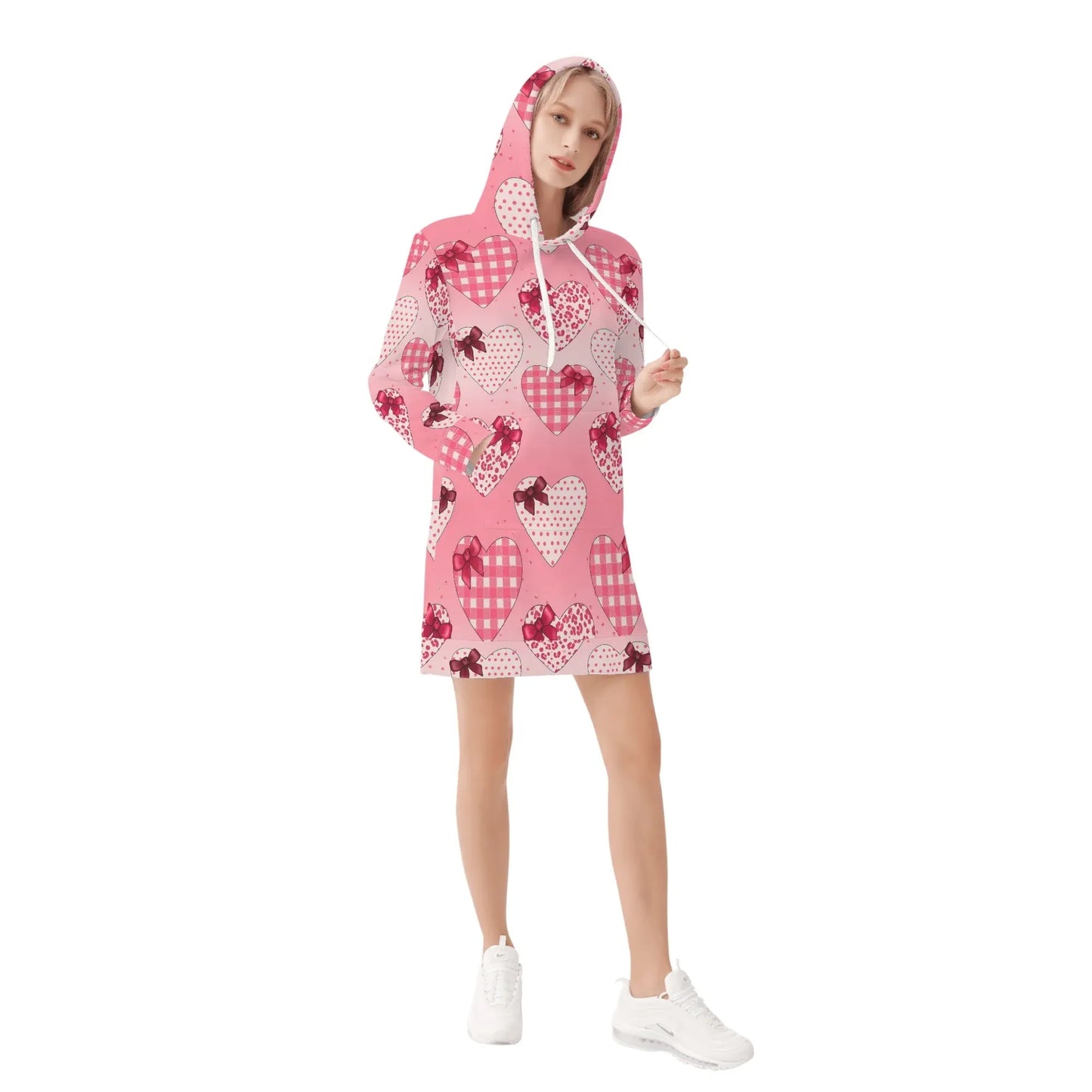 karierte-herzen-damen-hoodiekleid-warmes-velvet-kapuzenkleid-aus-weichem-samt-fleece-hoodiekleid-jlr-design-4 - JLR Design