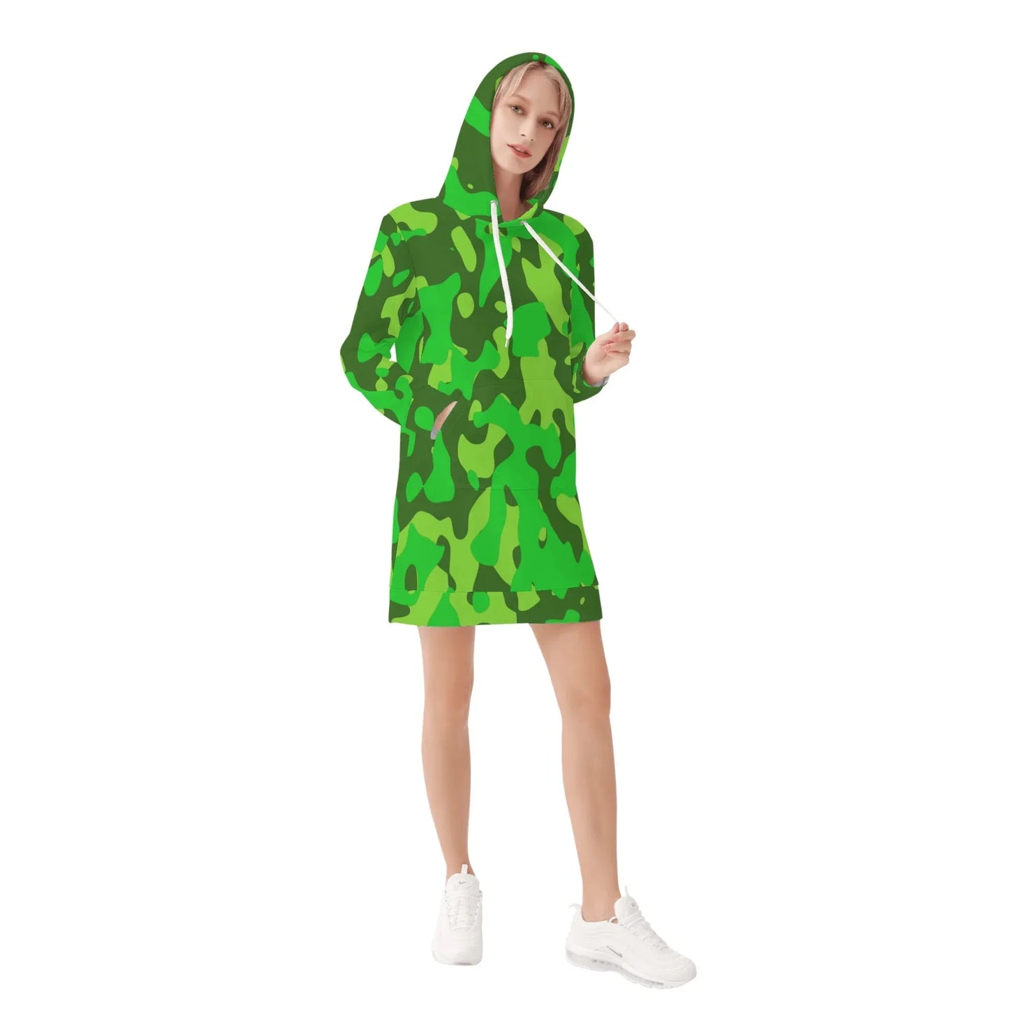 lime-green-camouflage-damen-hoodiekleid-warmes-velvet-kapuzenkleid-aus-weichem-samt-fleece-hoodiekleid-jlr-design-4 - JLR Design