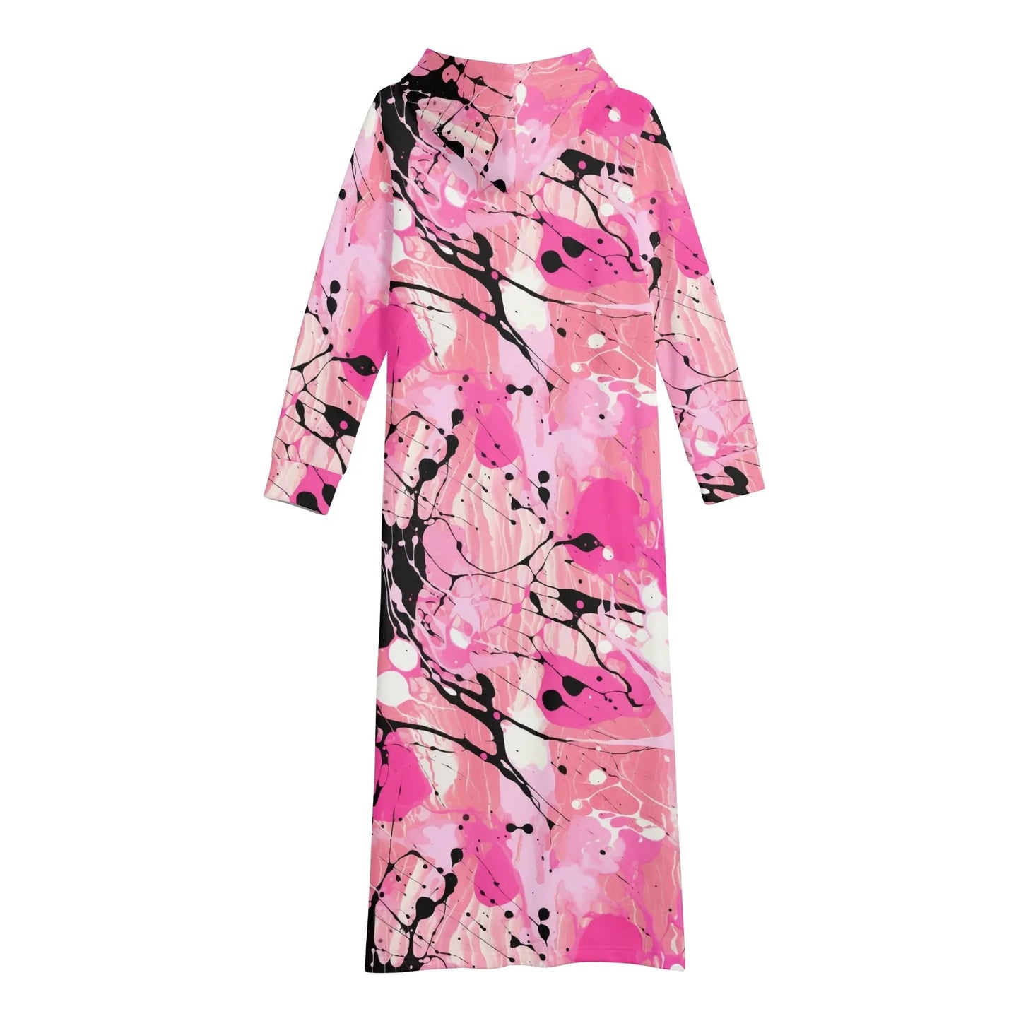 pink-splash-damen-maxi-hoodiekleid-knochellanges-kapuzenkleid-aus-weich-angerautem-fleece-hoodiekleid-jlr-design-5 - JLR Design