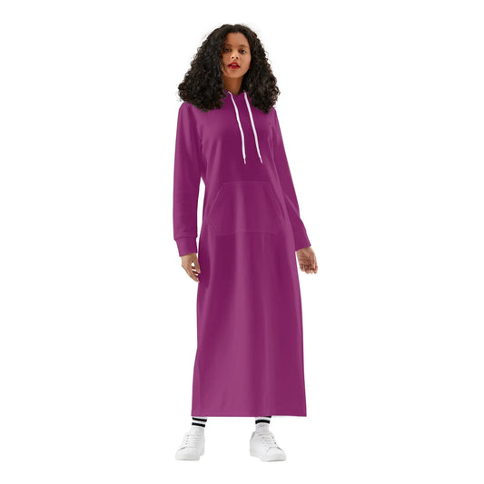 aubergine-damen-maxi-hoodiekleid-knochellanges-kapuzenkleid-aus-weich-angerautem-fleece-hoodiekleid-jlr-design-1 - JLR Design