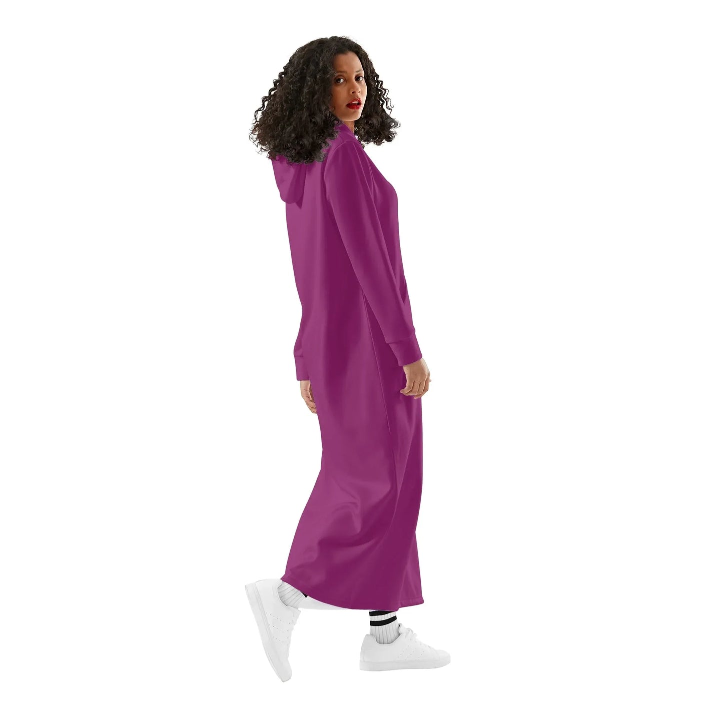 aubergine-damen-maxi-hoodiekleid-knochellanges-kapuzenkleid-aus-weich-angerautem-fleece-hoodiekleid-jlr-design-3 - JLR Design