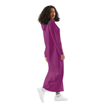 aubergine-damen-maxi-hoodiekleid-knochellanges-kapuzenkleid-aus-weich-angerautem-fleece-hoodiekleid-jlr-design-3 - JLR Design