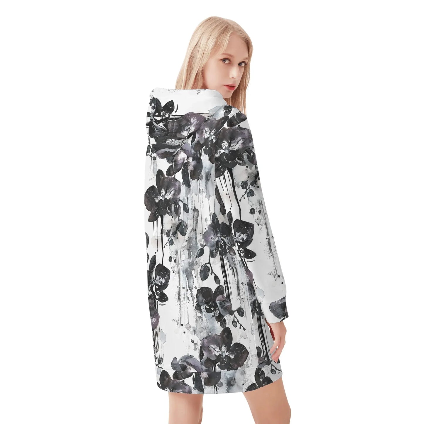 black-orchid-damen-hoodiekleid-warmes-velvet-kapuzenkleid-aus-weichem-samt-fleece-hoodiekleid-jlr-design-2 - JLR Design