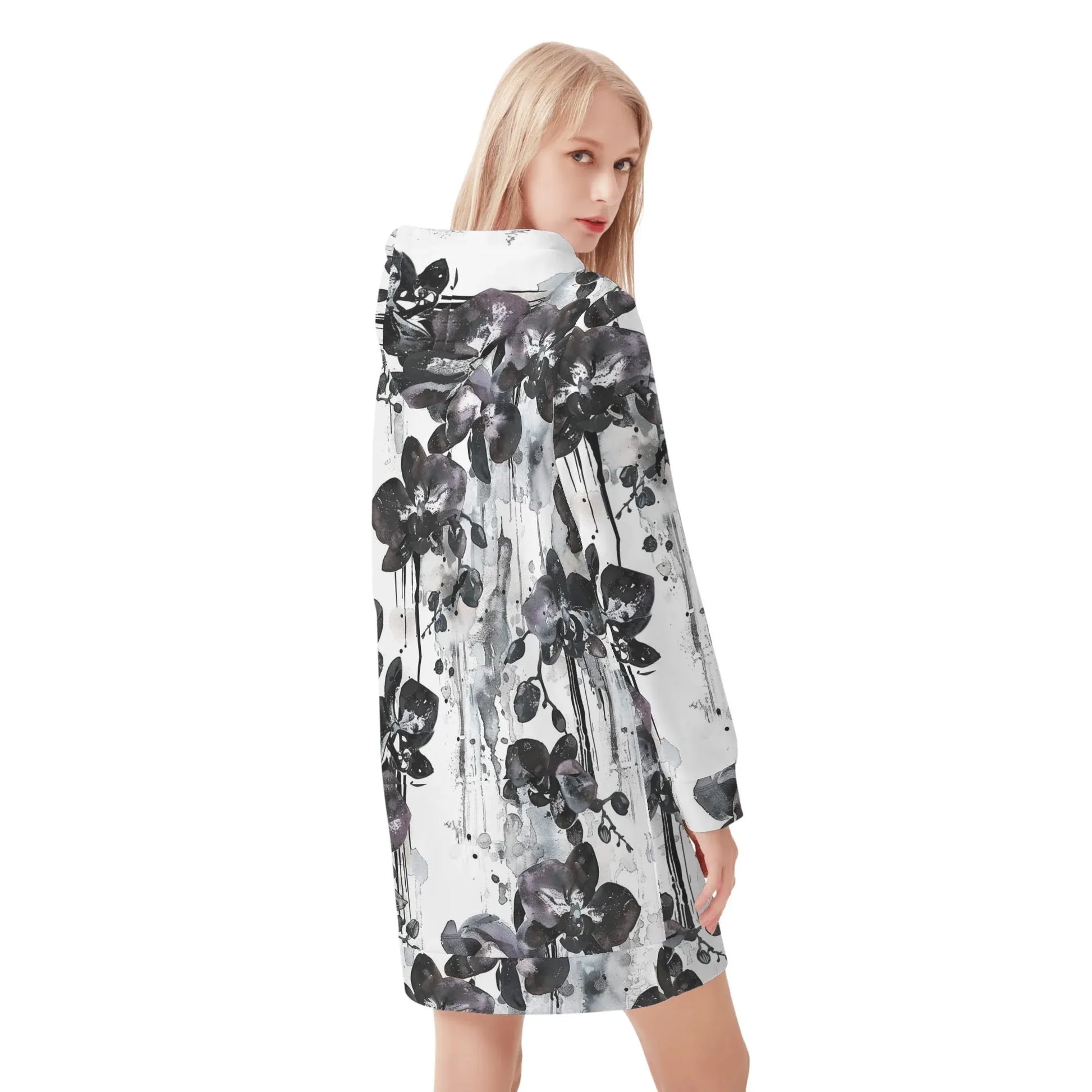 black-orchid-damen-hoodiekleid-warmes-velvet-kapuzenkleid-aus-weichem-samt-fleece-hoodiekleid-jlr-design-2 - JLR Design