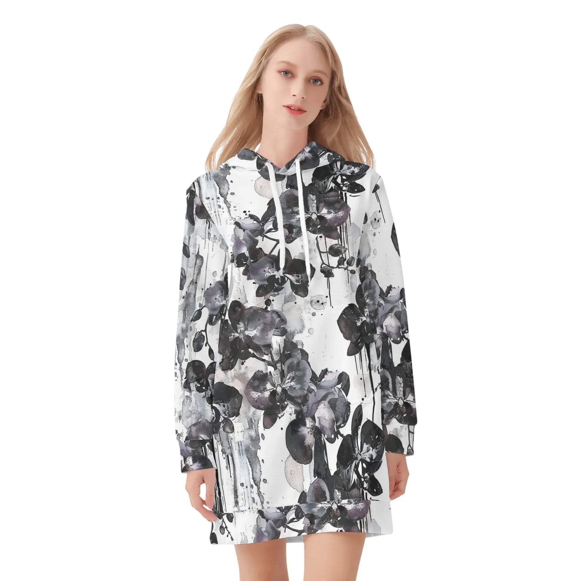 black-orchid-damen-hoodiekleid-warmes-velvet-kapuzenkleid-aus-weichem-samt-fleece-hoodiekleid-jlr-design-3 - JLR Design