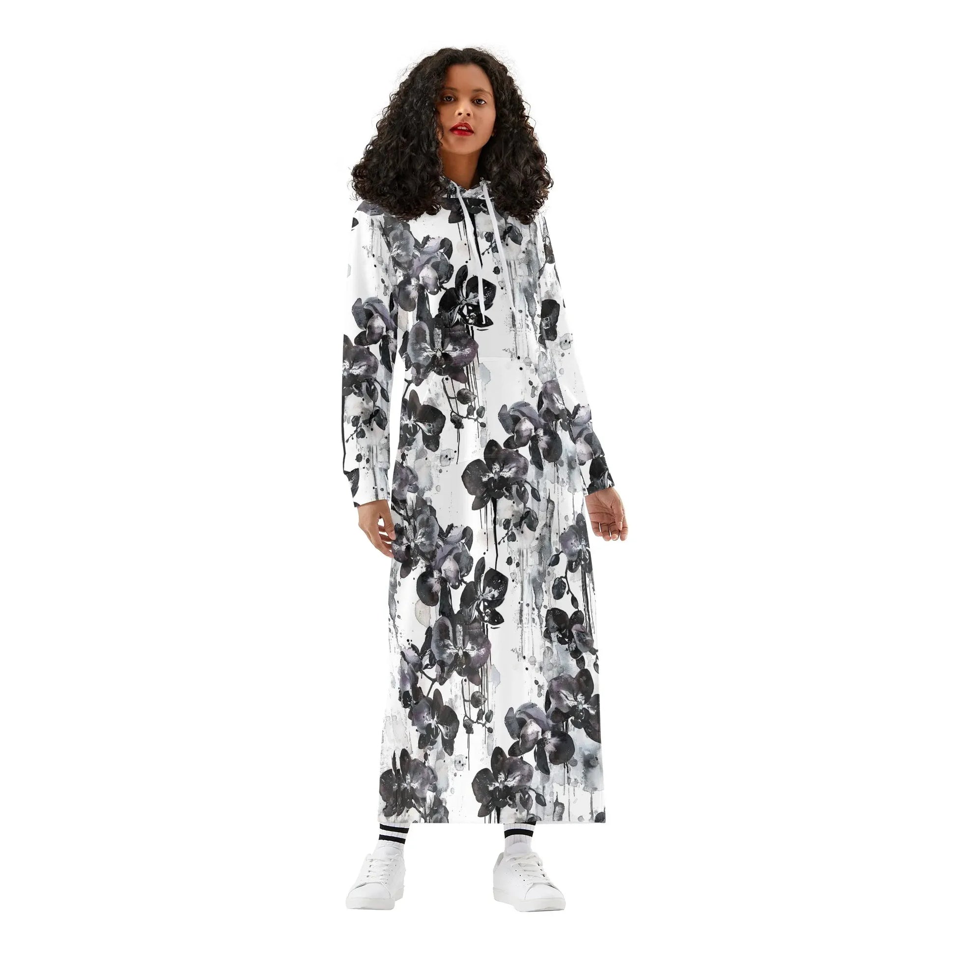 black-orchid-damen-maxi-hoodiekleid-knochellanges-kapuzenkleid-aus-weich-angerautem-fleece-hoodiekleid-jlr-design-1 - JLR Design