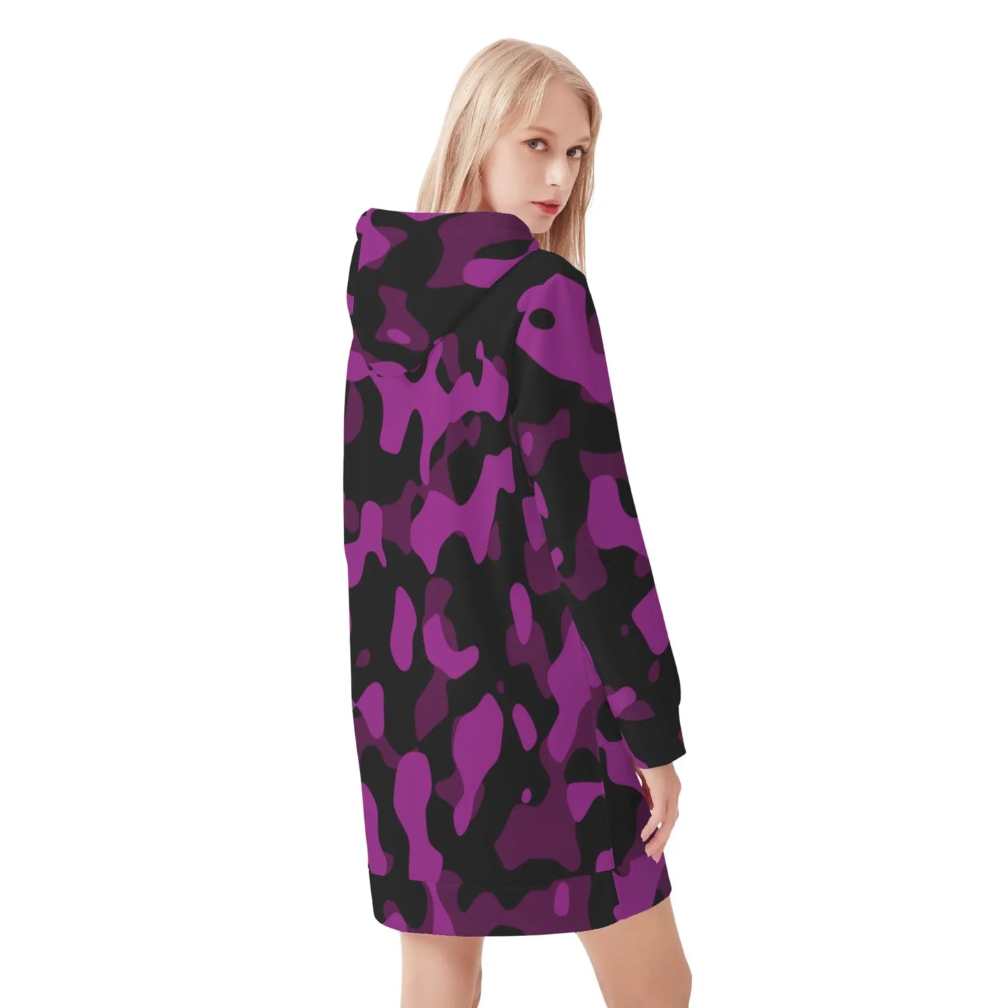 black-pink-camouflage-damen-hoodiekleid-warmes-velvet-kapuzenkleid-aus-weichem-samt-fleece-hoodiekleid-jlr-design-2 - JLR Design