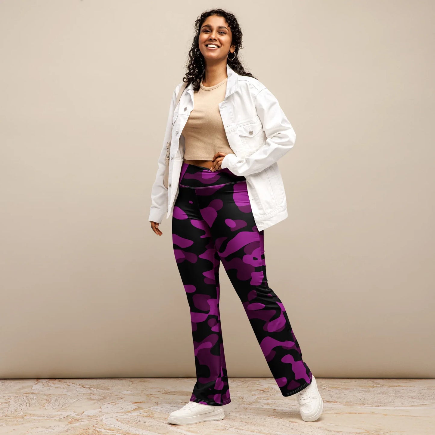 black-pink-camouflage-high-waist-flare-leggings-flare-leggings-jlr-design-1 - JLR Design