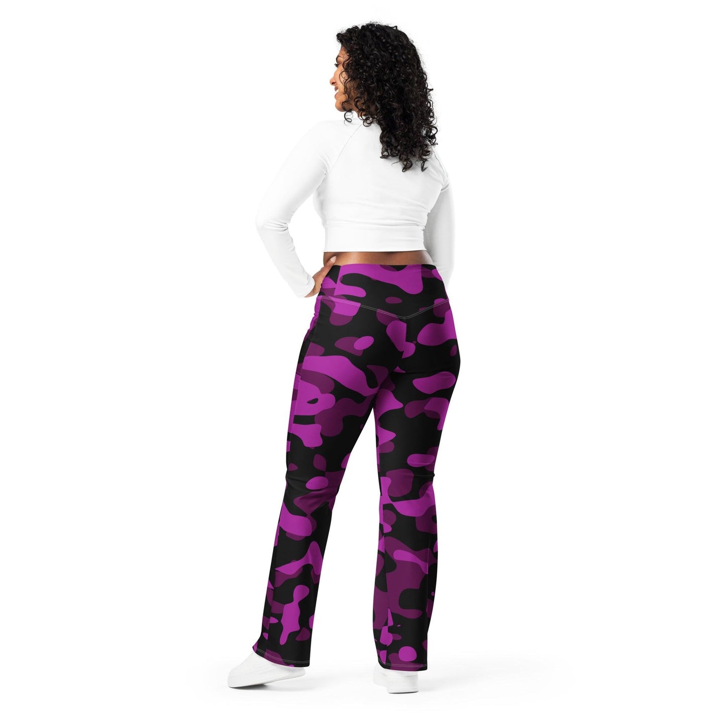 Black Pink Camouflage High Waist Flare Leggings Flare Leggings JLR Design