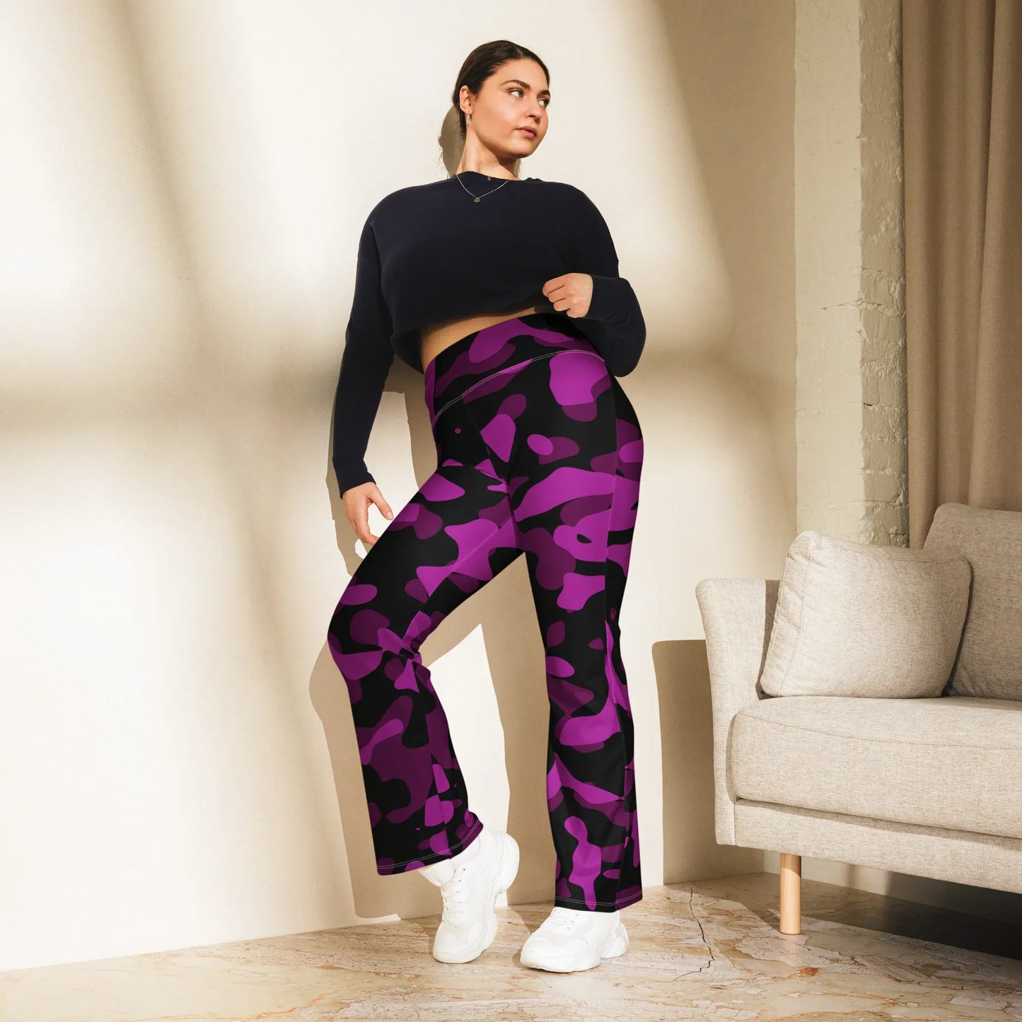 black-pink-camouflage-high-waist-flare-leggings-flare-leggings-jlr-design-3 - JLR Design