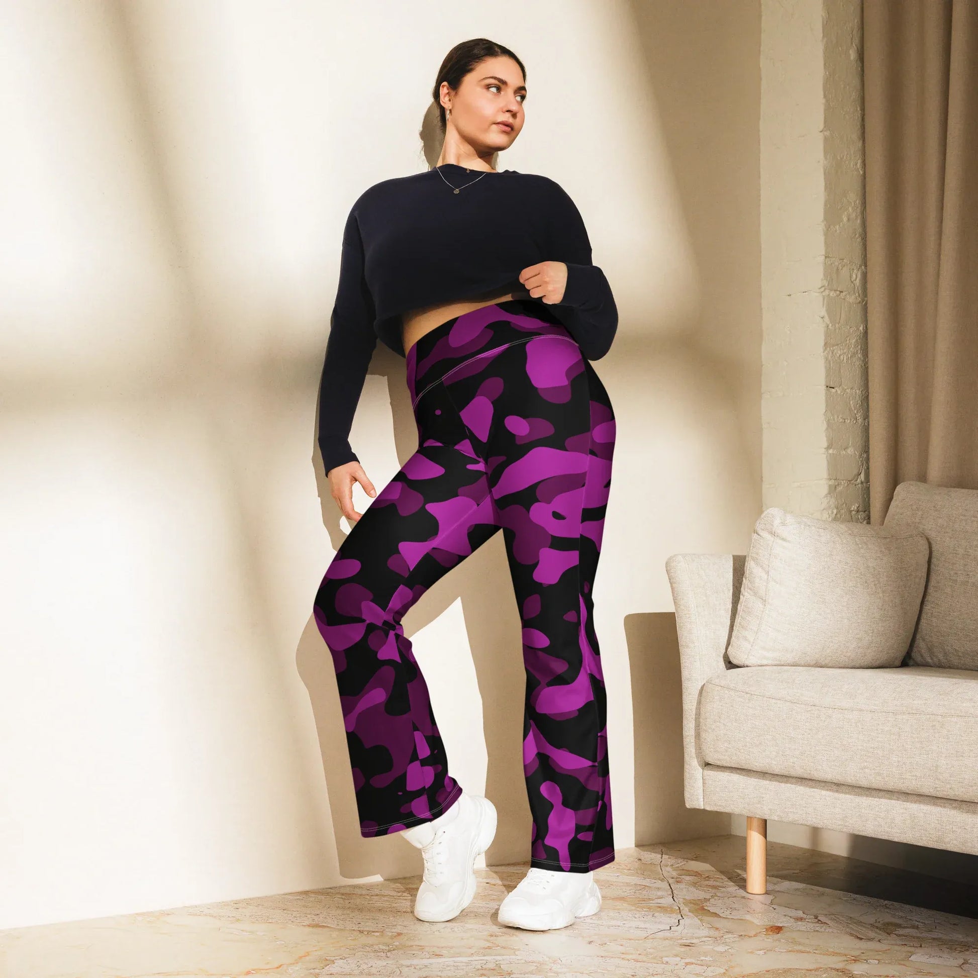 black-pink-camouflage-high-waist-flare-leggings-flare-leggings-jlr-design-3 - JLR Design