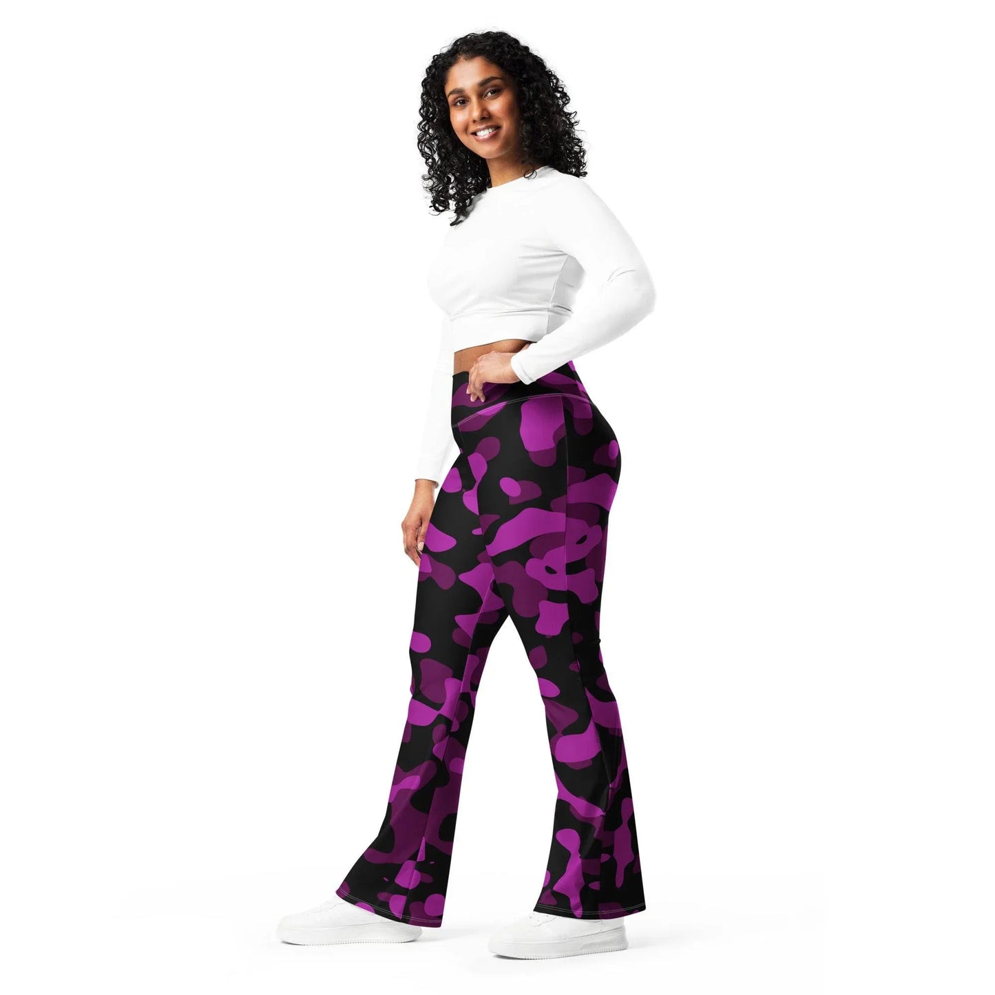black-pink-camouflage-high-waist-flare-leggings-flare-leggings-jlr-design-7 - JLR Design