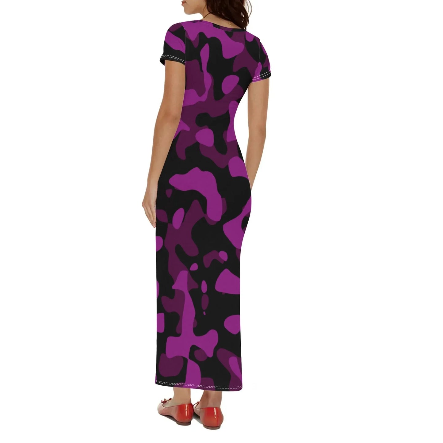 black-pink-camouflage-short-sleeve-long-dress-long-dress-jlr-design-2 - JLR Design