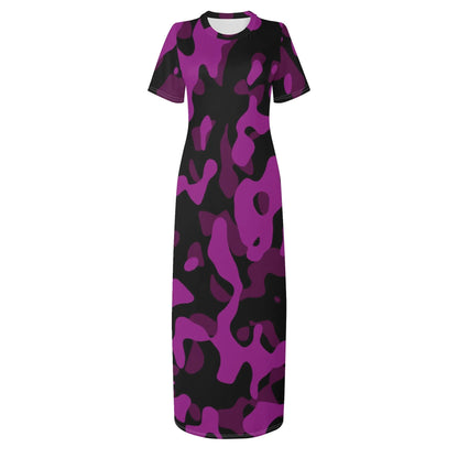 black-pink-camouflage-short-sleeve-long-dress-long-dress-jlr-design-3 - JLR Design