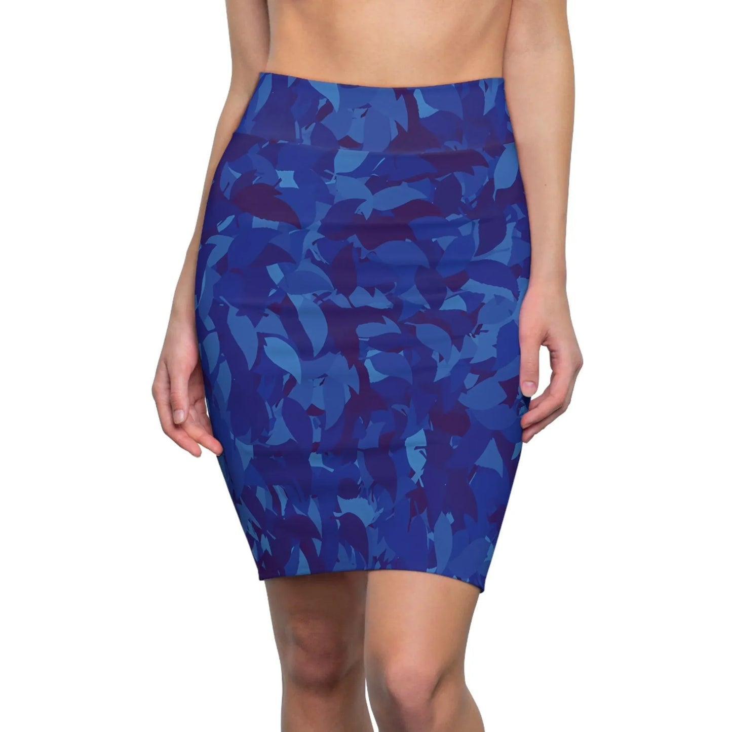 bleistiftrock-fur-damen-mit-blauem-blattmuster-eleganter-mid-waist-rock-mit-stretch-komfort-bleistiftrock-jlr-design-1 - JLR Design