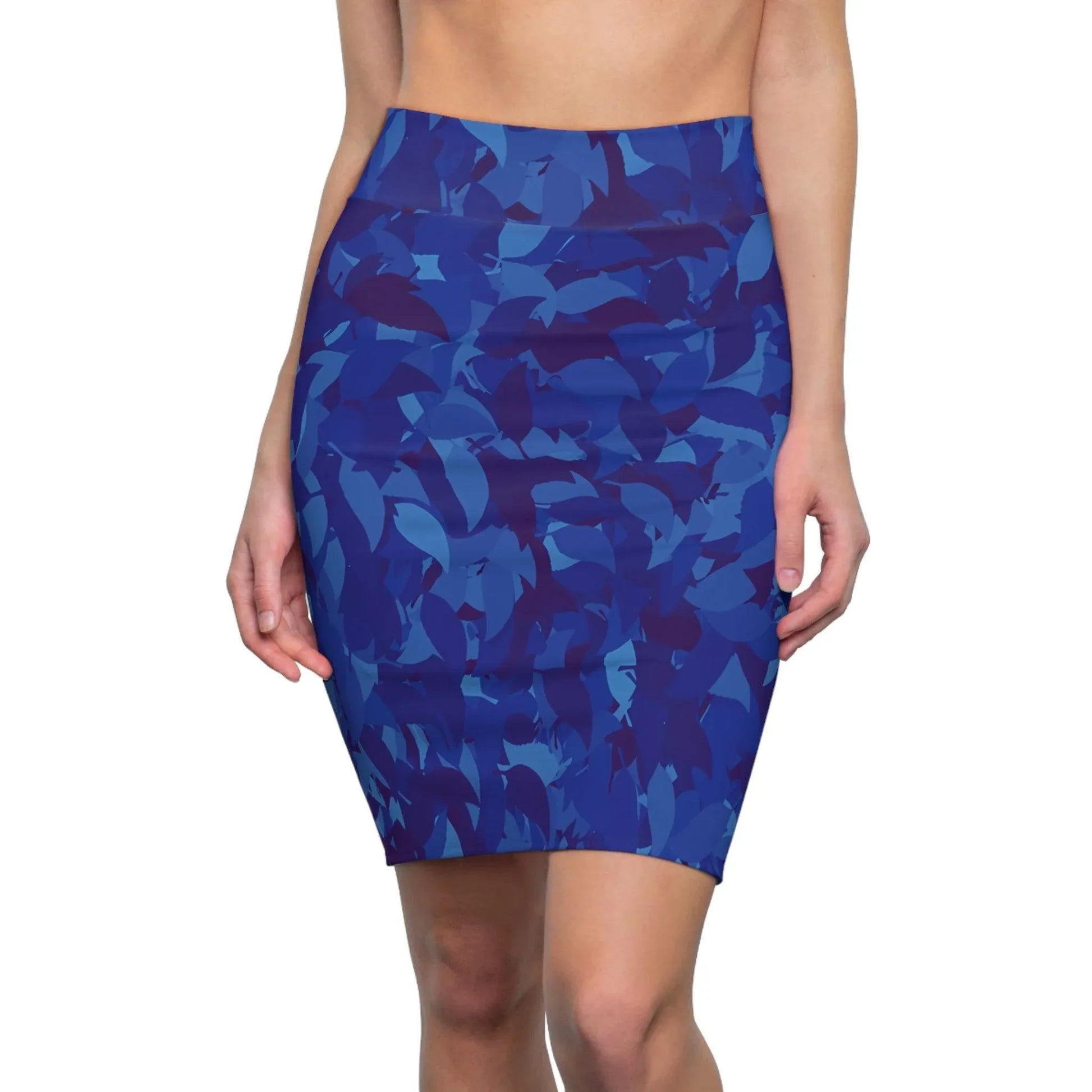 bleistiftrock-fur-damen-mit-blauem-blattmuster-eleganter-mid-waist-rock-mit-stretch-komfort-bleistiftrock-jlr-design-1 - JLR Design