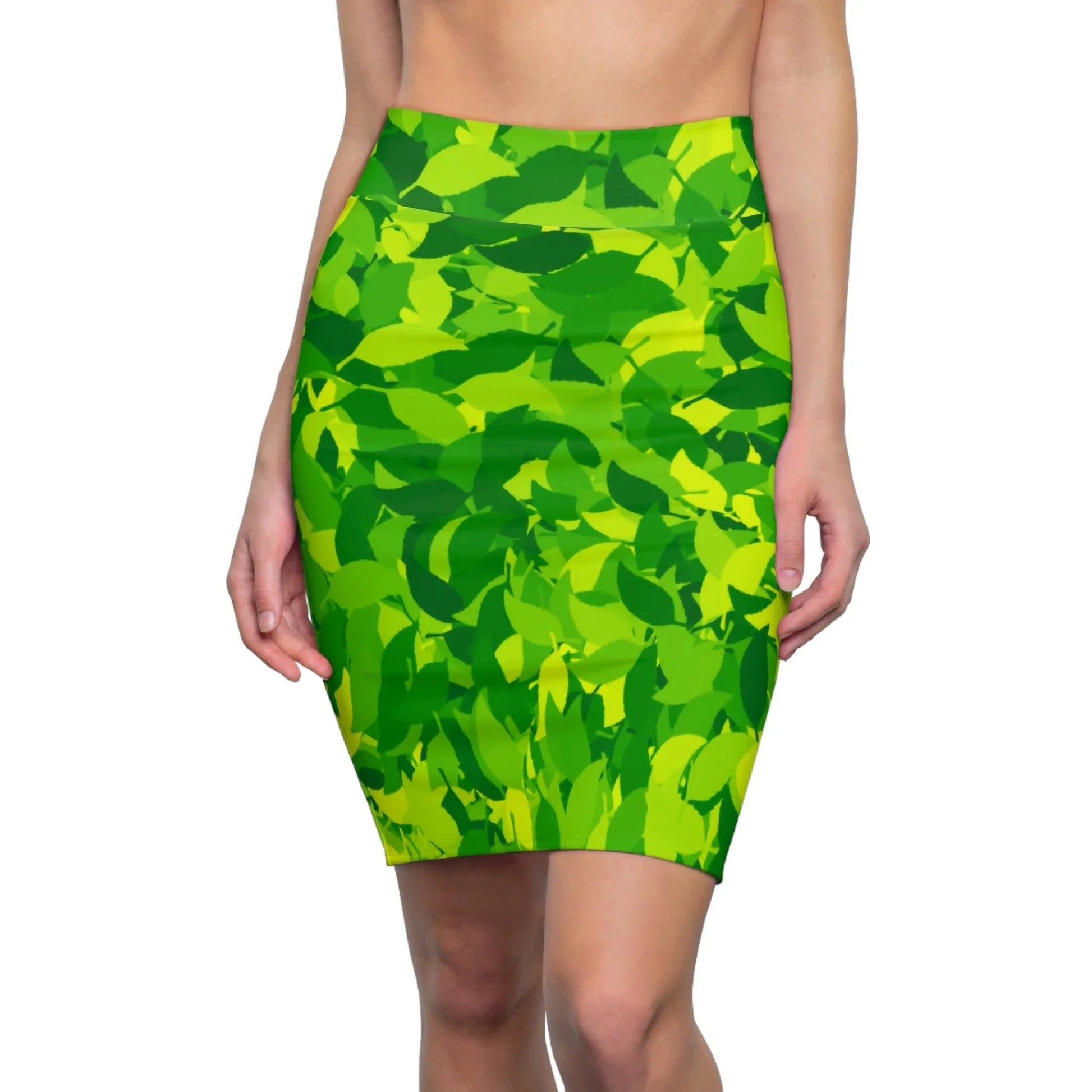 bleistiftrock-fur-damen-mit-grunem-blattmuster-eleganter-mid-waist-rock-mit-stretch-komfort-bleistiftrock-jlr-design-1 - JLR Design