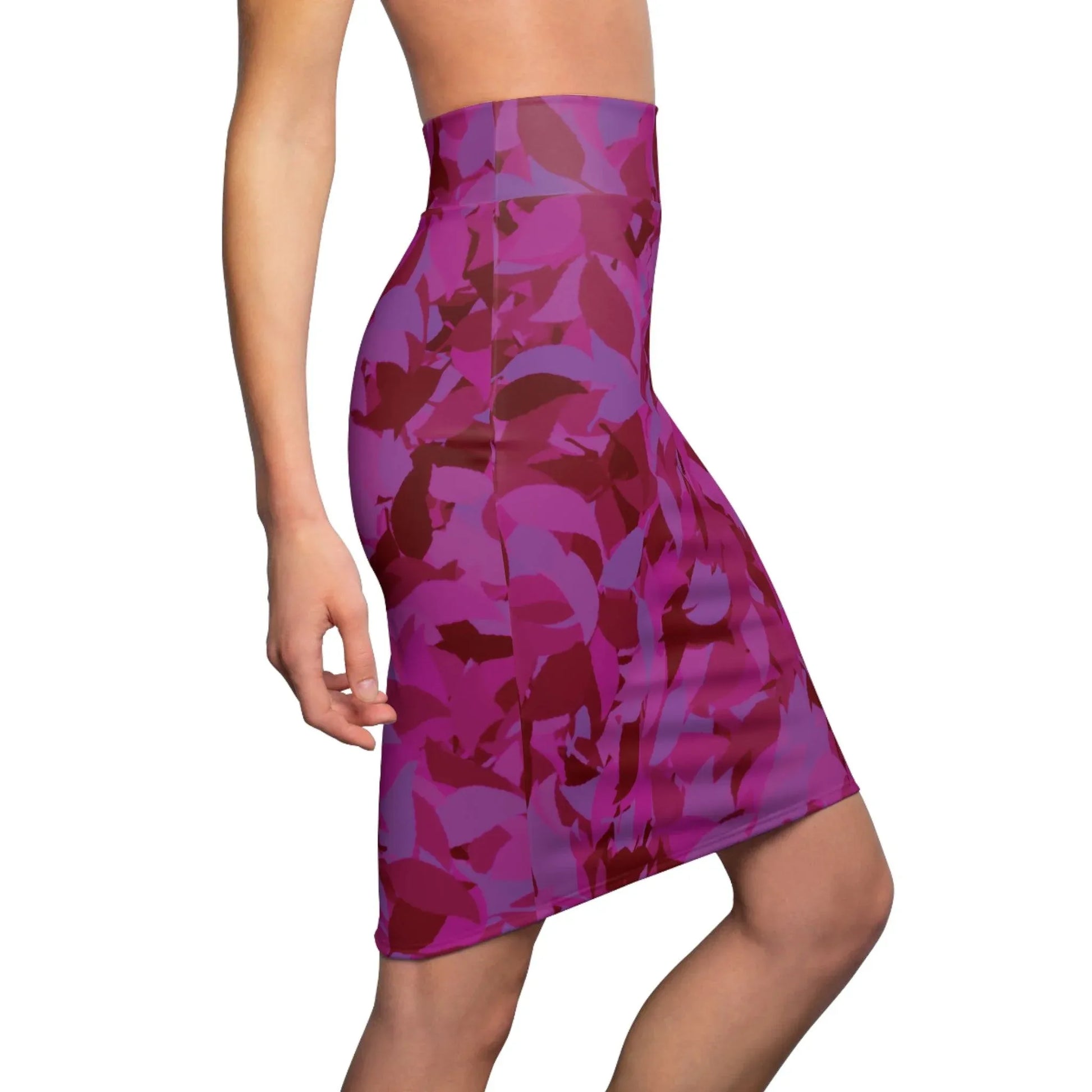 bleistiftrock-fur-damen-mit-pinken-blattmuster-eleganter-mid-waist-rock-mit-stretch-komfort-bleistiftrock-jlr-design-7 - JLR Design