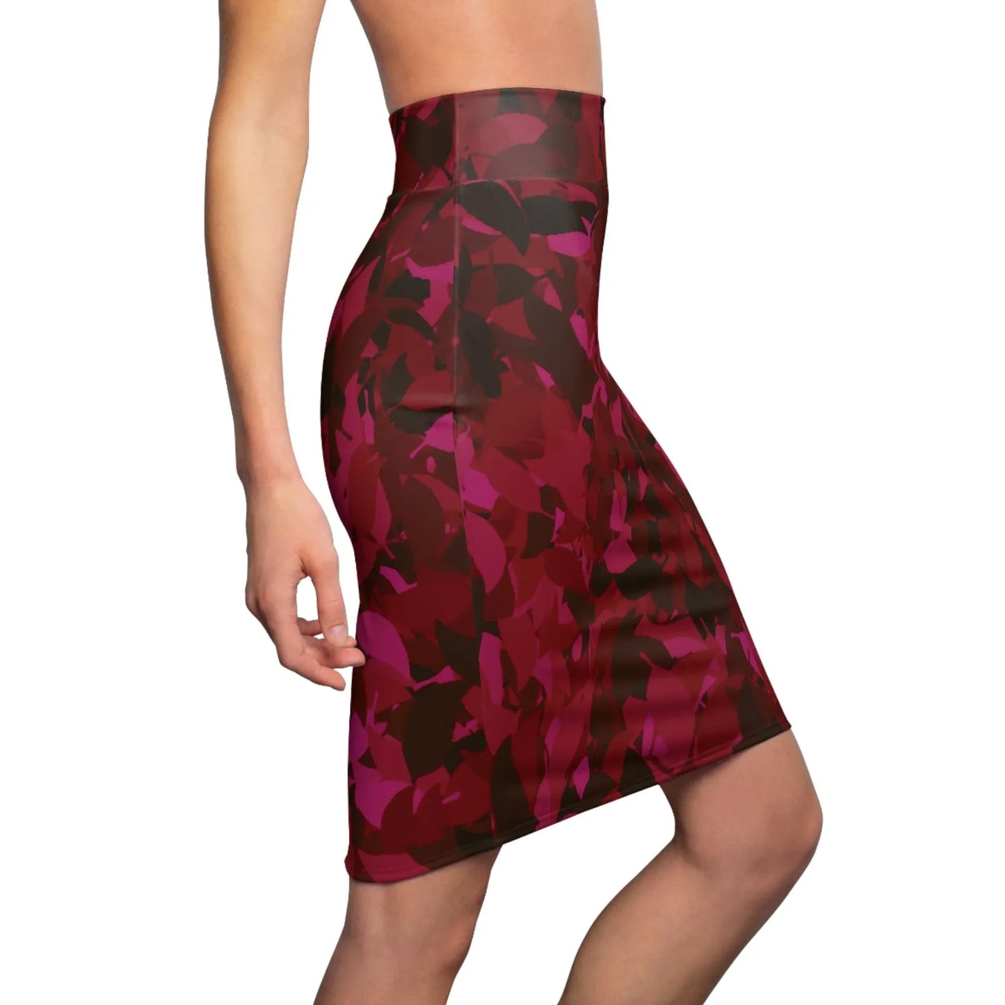 bleistiftrock-fur-damen-mit-rotem-blattmuster-eleganter-mid-waist-rock-mit-stretch-komfort-bleistiftrock-jlr-design-7 - JLR Design