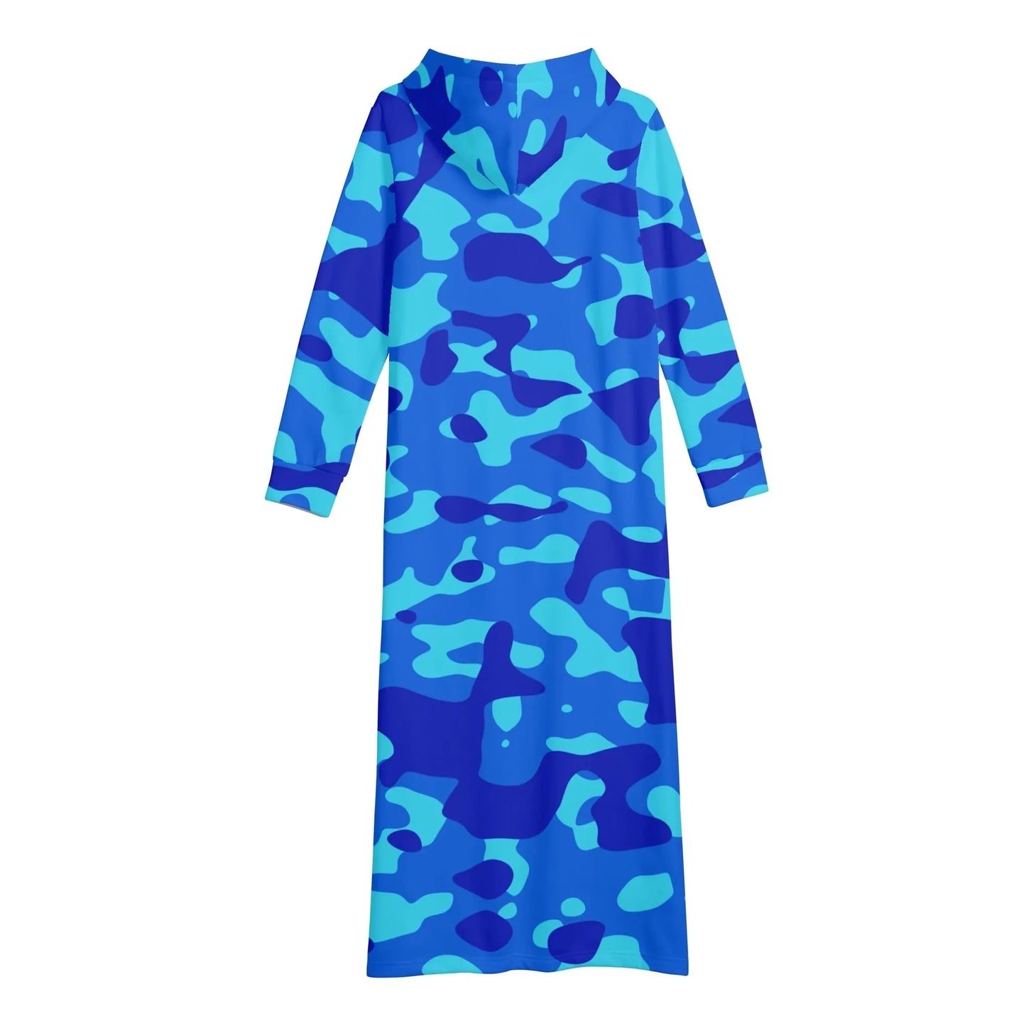blue-camouflage-damen-maxi-hoodiekleid-knochellanges-kapuzenkleid-aus-weich-angerautem-fleece-hoodiekleid-jlr-design-5 - JLR Design