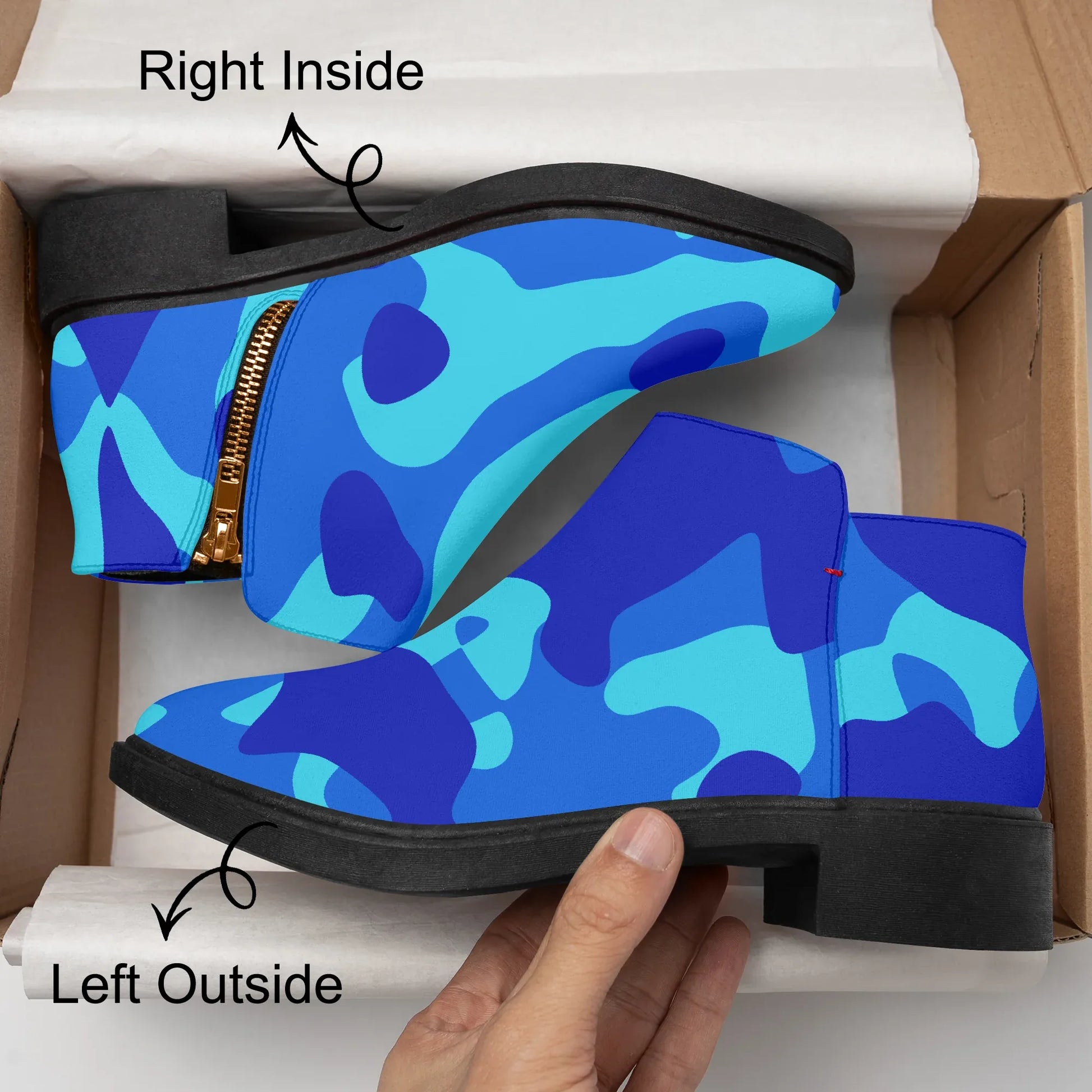 blue-camouflage-elegante-reissverschluss-stiefeletten-stiefeletten-jlr-design-8 - JLR Design