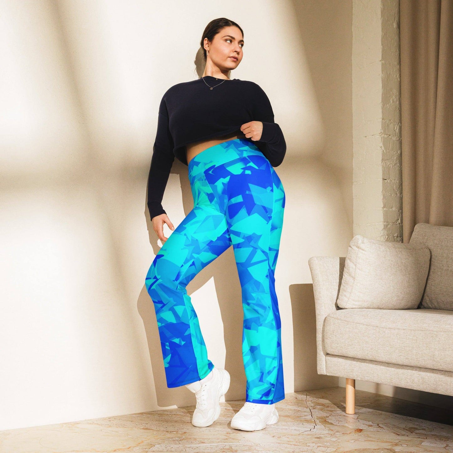blue-crystal-high-waist-flare-leggings-flare-leggings-jlr-design-3 - JLR Design