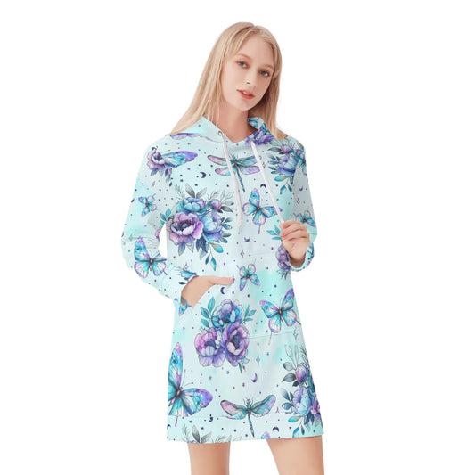 blue-flowers-damen-hoodiekleid-warmes-velvet-kapuzenkleid-aus-weichem-samt-fleece-hoodiekleid-jlr-design-1 - JLR Design