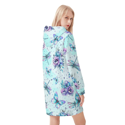 blue-flowers-damen-hoodiekleid-warmes-velvet-kapuzenkleid-aus-weichem-samt-fleece-hoodiekleid-jlr-design-2 - JLR Design