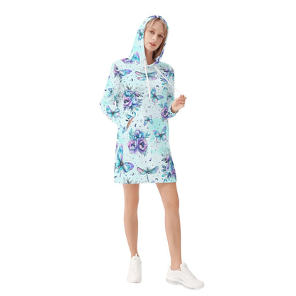 blue-flowers-damen-hoodiekleid-warmes-velvet-kapuzenkleid-aus-weichem-samt-fleece-hoodiekleid-jlr-design-4 - JLR Design