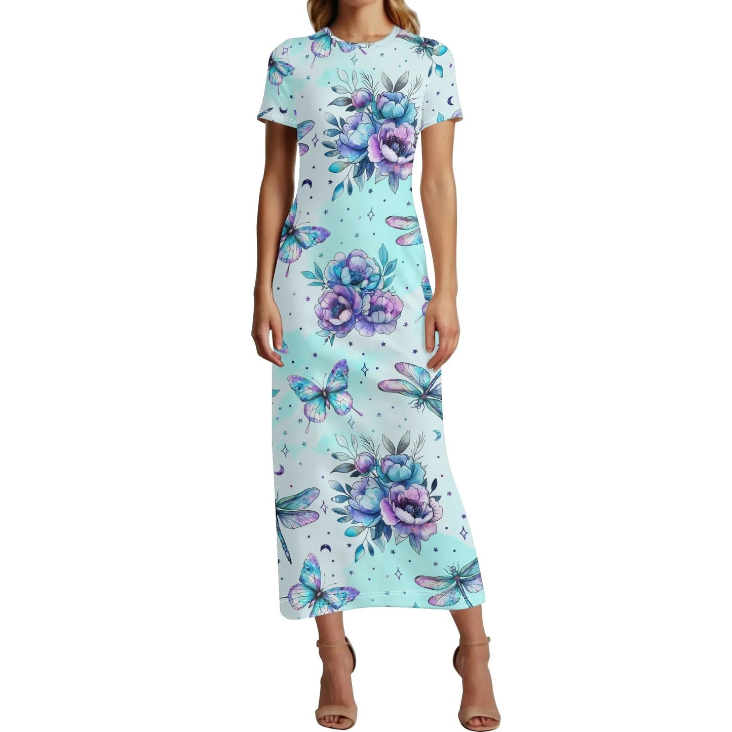 blue-flowers-short-sleeve-long-dress-long-dress-jlr-design-1 - JLR Design