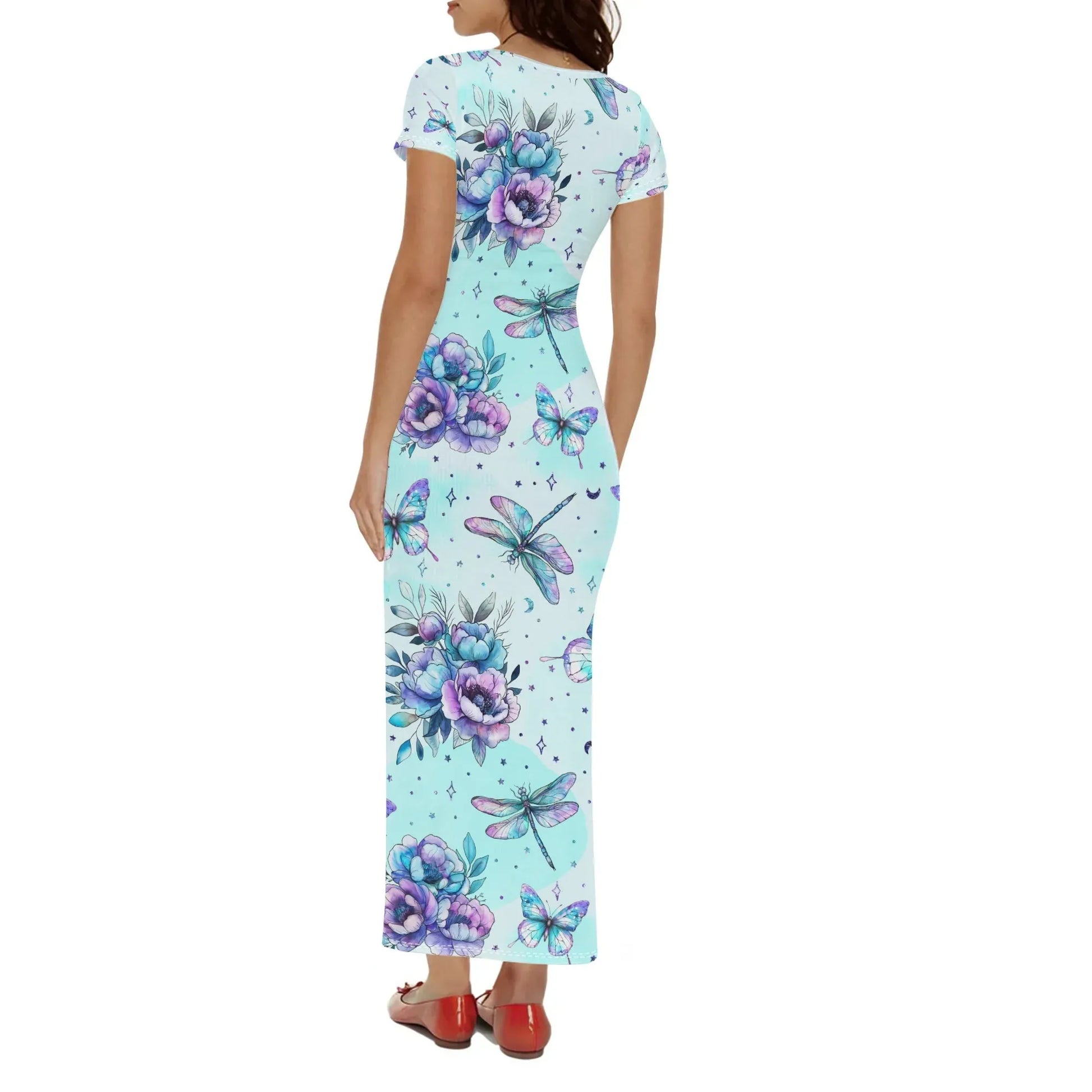 blue-flowers-short-sleeve-long-dress-long-dress-jlr-design-2 - JLR Design