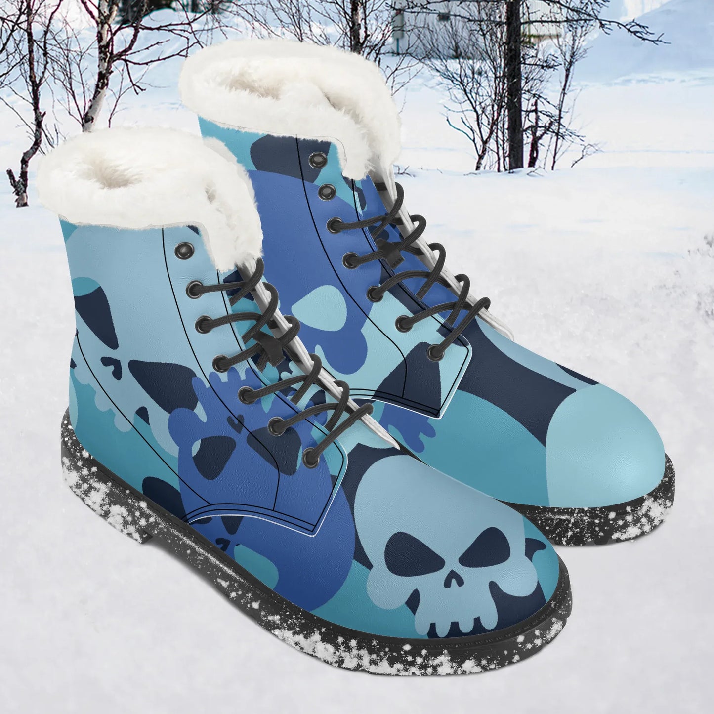 blue-skull-faux-fur-leder-boots-boots-jlr-design-1 - JLR Design