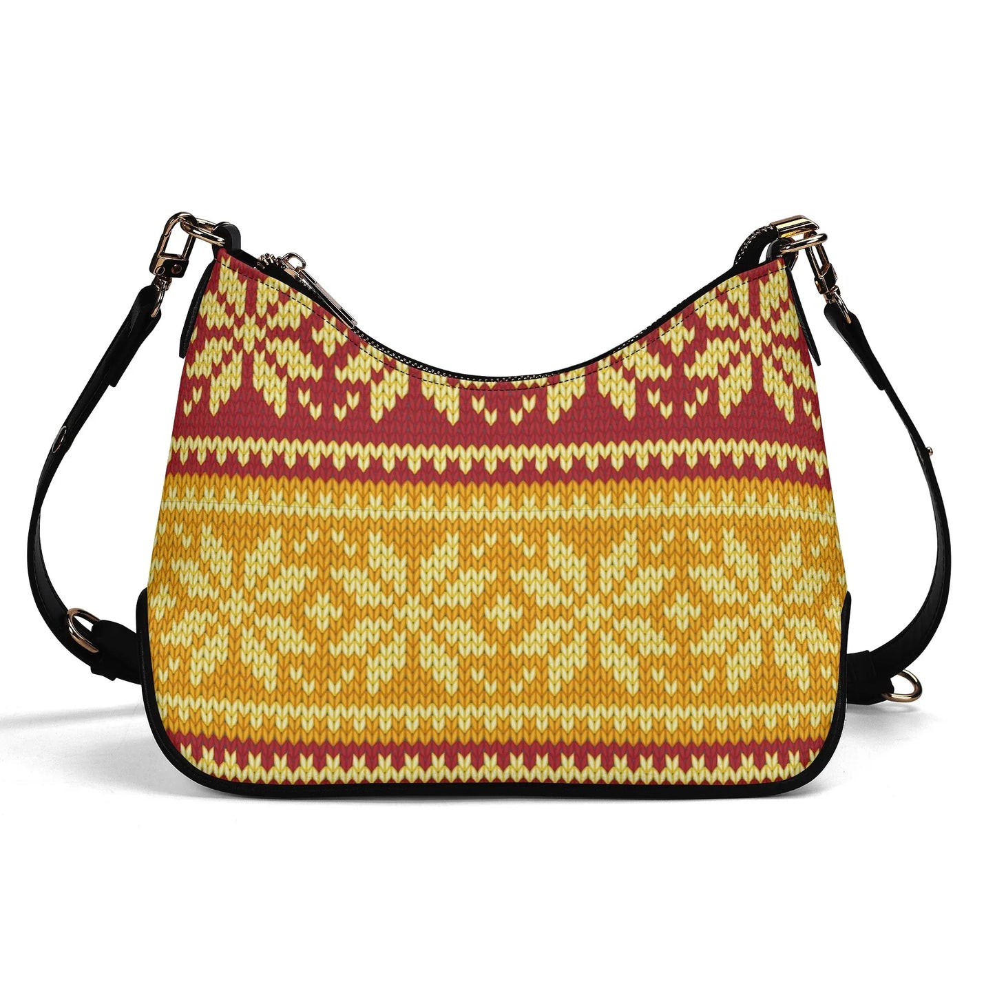 braun-gelbes-strickmuster-mit-schneeflocken-elegante-umhangetasche-mit-kette-umhangetasche-jlr-design-2 - JLR Design