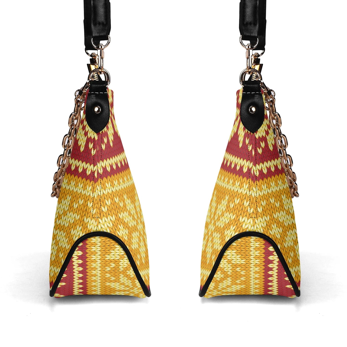 braun-gelbes-strickmuster-mit-schneeflocken-elegante-umhangetasche-mit-kette-umhangetasche-jlr-design-4 - JLR Design