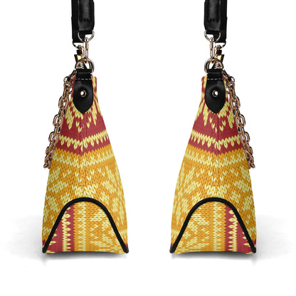 braun-gelbes-strickmuster-mit-schneeflocken-elegante-umhangetasche-mit-kette-umhangetasche-jlr-design-4 - JLR Design