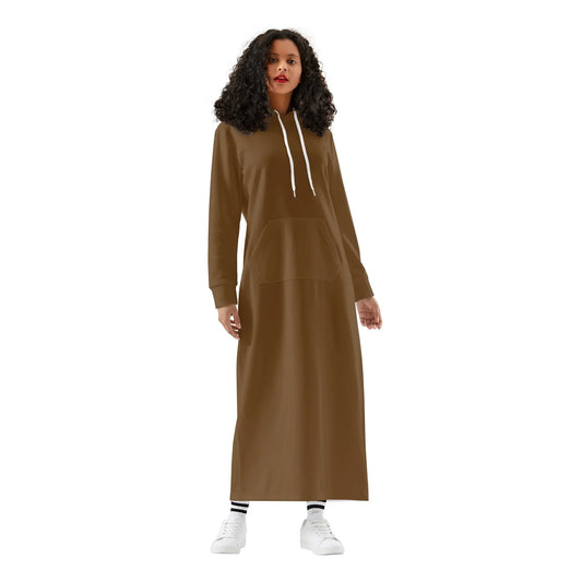 braunes-damen-maxi-hoodiekleid-knochellanges-kapuzenkleid-aus-weich-angerautem-fleece-hoodiekleid-jlr-design-1 - JLR Design
