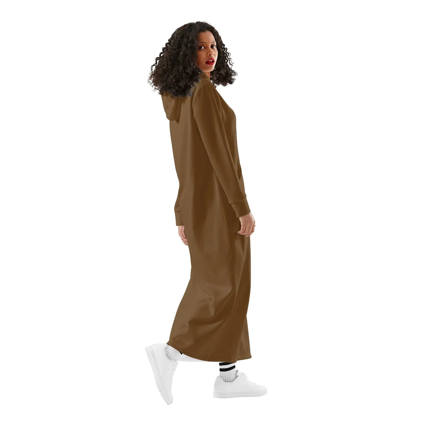 braunes-damen-maxi-hoodiekleid-knochellanges-kapuzenkleid-aus-weich-angerautem-fleece-hoodiekleid-jlr-design-3 - JLR Design