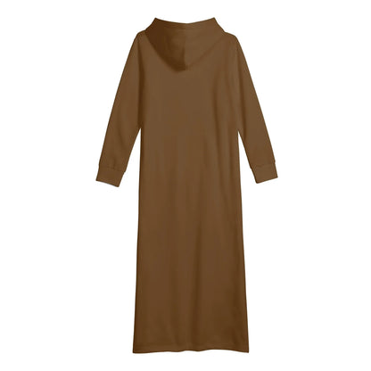 braunes-damen-maxi-hoodiekleid-knochellanges-kapuzenkleid-aus-weich-angerautem-fleece-hoodiekleid-jlr-design-5 - JLR Design