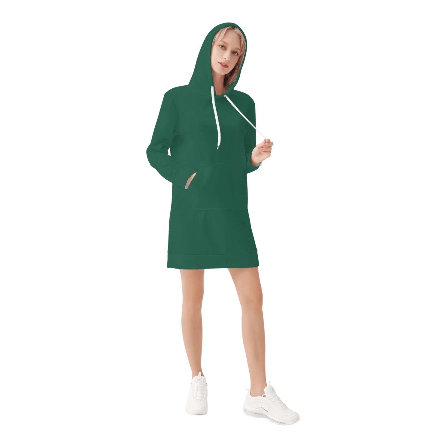 british-racing-green-damen-hoodiekleid-warmes-velvet-kapuzenkleid-aus-weichem-samt-fleece-hoodiekleid-jlr-design-4 - JLR Design