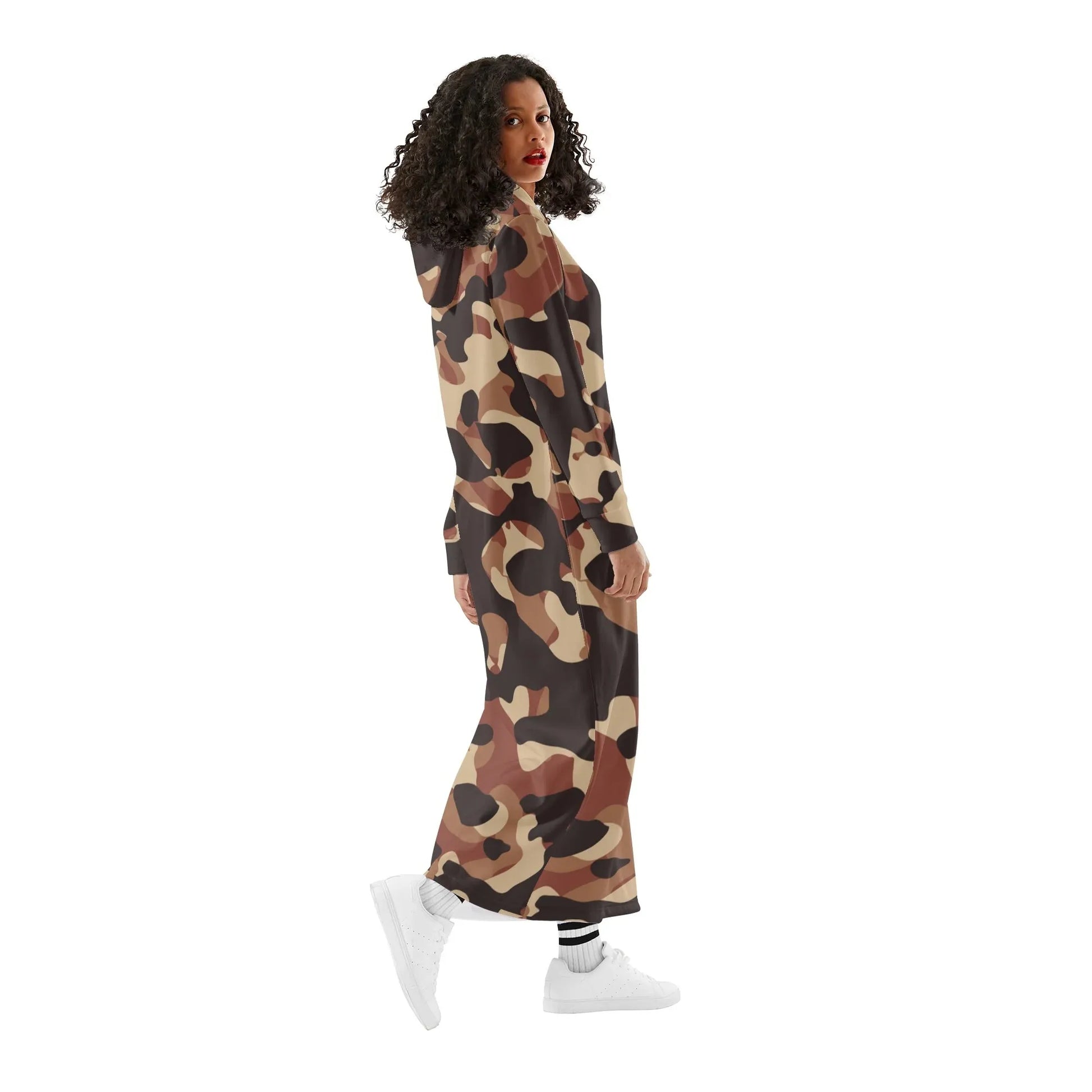 brown-camouflage-damen-maxi-hoodiekleid-knochellanges-kapuzenkleid-aus-weich-angerautem-fleece-hoodiekleid-jlr-design-3 - JLR Design