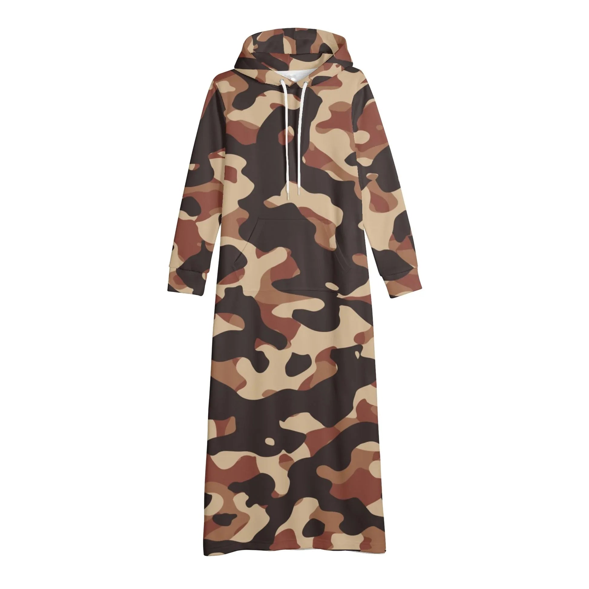 brown-camouflage-damen-maxi-hoodiekleid-knochellanges-kapuzenkleid-aus-weich-angerautem-fleece-hoodiekleid-jlr-design-4 - JLR Design