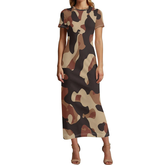 brown-camouflage-short-sleeve-long-dress-long-dress-jlr-design-1 - JLR Design