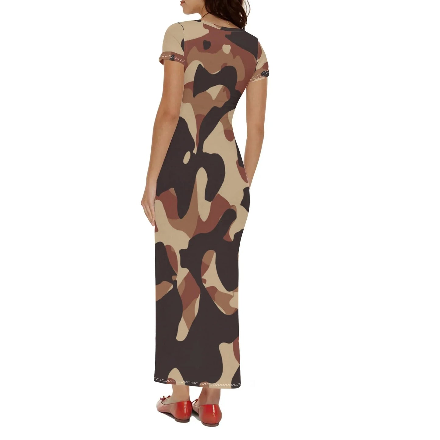 brown-camouflage-short-sleeve-long-dress-long-dress-jlr-design-2 - JLR Design