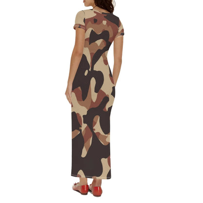 brown-camouflage-short-sleeve-long-dress-long-dress-jlr-design-2 - JLR Design