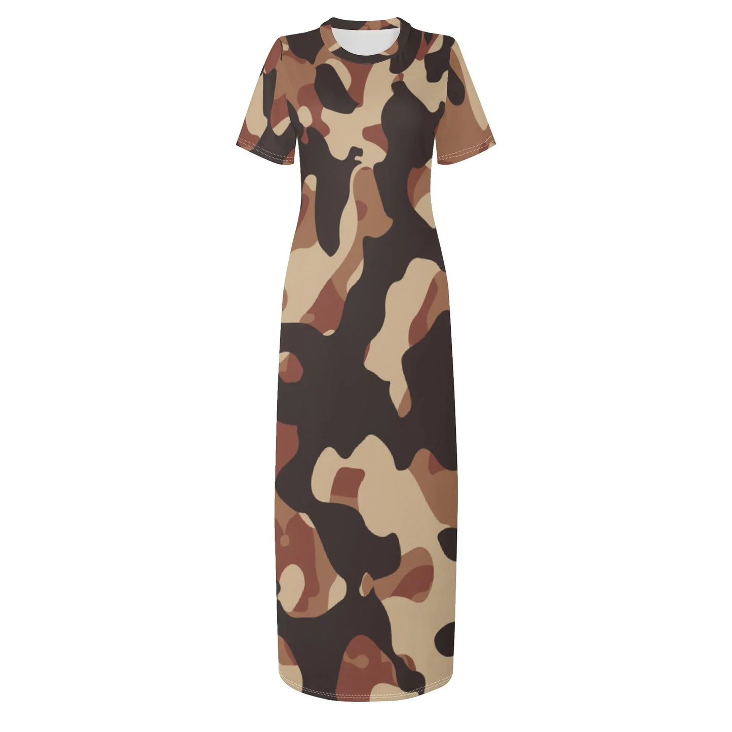 brown-camouflage-short-sleeve-long-dress-long-dress-jlr-design-3 - JLR Design