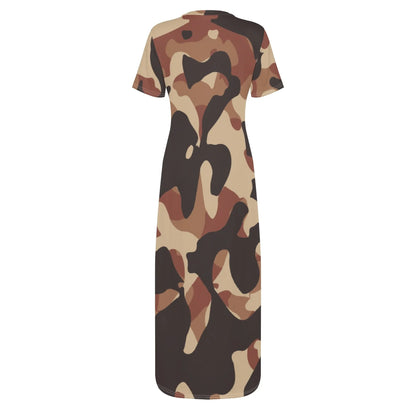 brown-camouflage-short-sleeve-long-dress-long-dress-jlr-design-4 - JLR Design