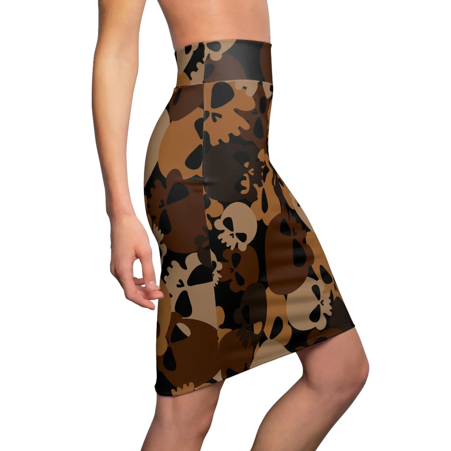 brown-skull-bleistiftrock-fur-damen-eleganter-mid-waist-rock-mit-stretch-komfort-bleistiftrock-jlr-design-3 - JLR Design