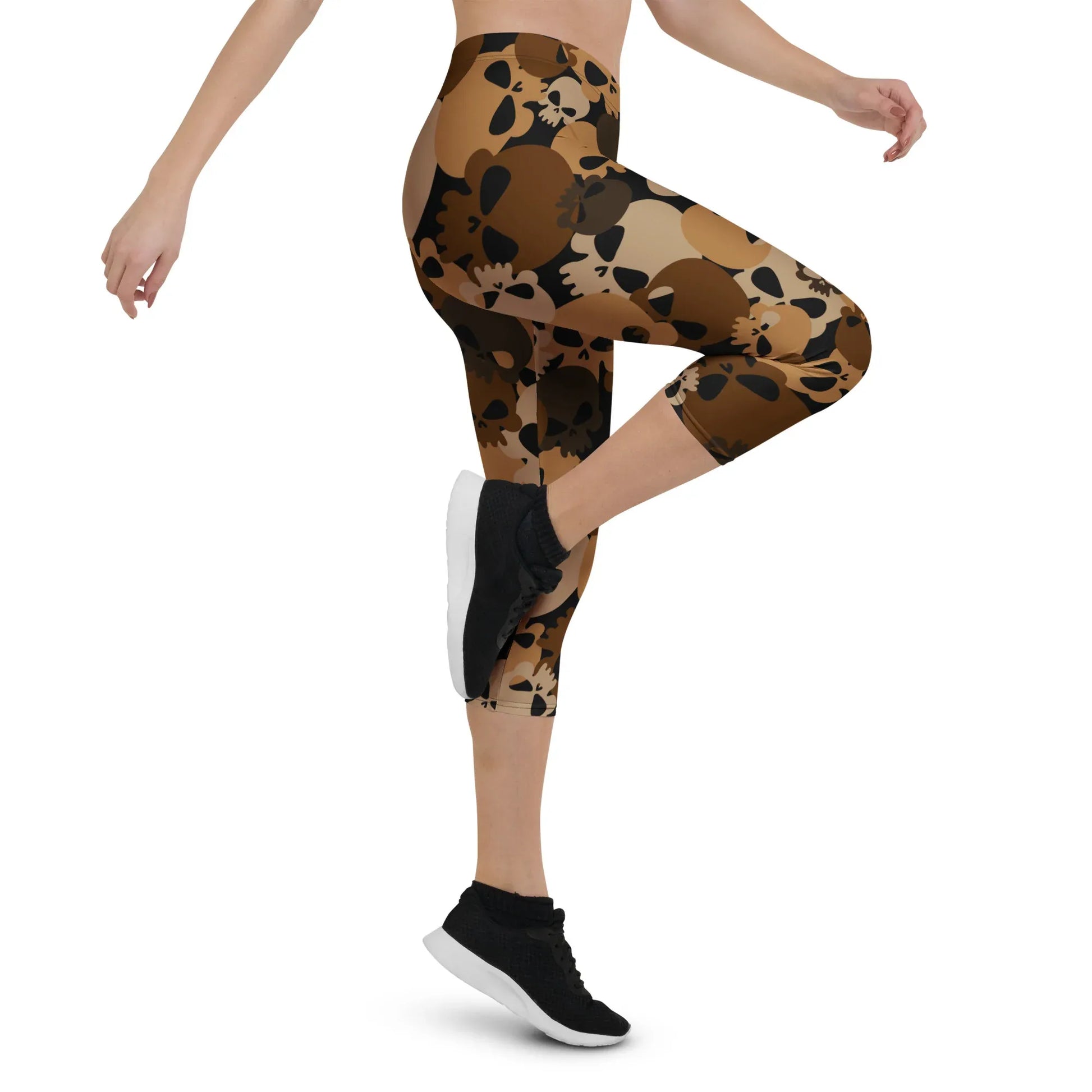 brown-skull-damen-capri-leggings-capri-leggings-jlr-design-10 - JLR Design
