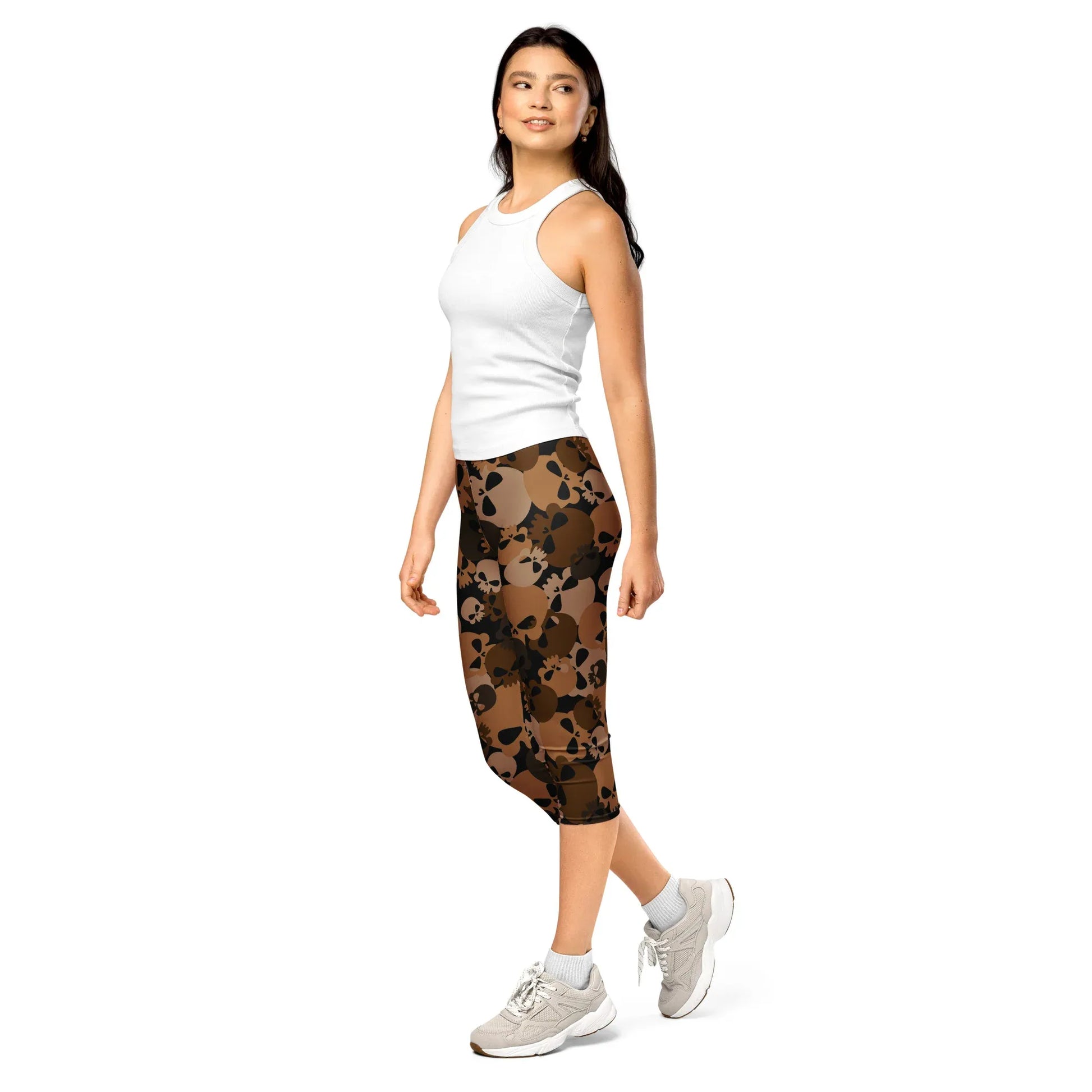 brown-skull-damen-capri-leggings-capri-leggings-jlr-design-3 - JLR Design